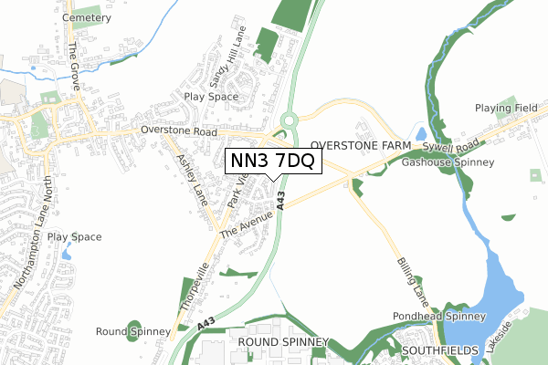 NN3 7DQ map - small scale - OS Open Zoomstack (Ordnance Survey)