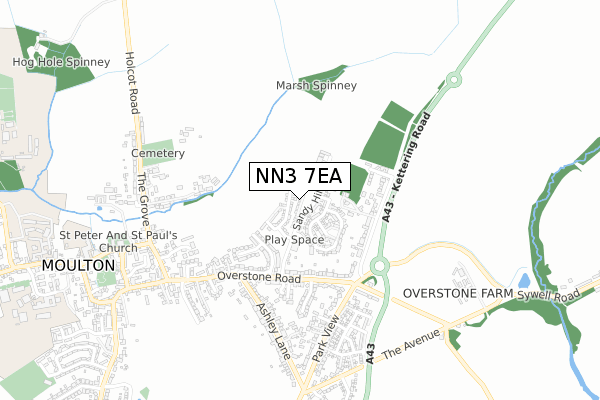 NN3 7EA map - small scale - OS Open Zoomstack (Ordnance Survey)