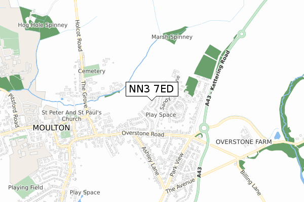 NN3 7ED map - small scale - OS Open Zoomstack (Ordnance Survey)