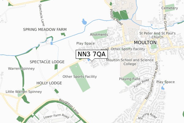 NN3 7QA map - small scale - OS Open Zoomstack (Ordnance Survey)