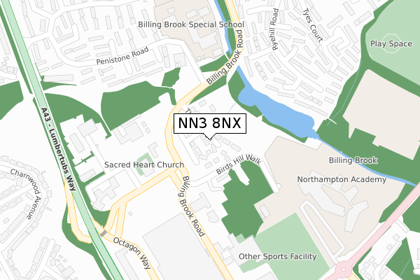NN3 8NX map - large scale - OS Open Zoomstack (Ordnance Survey)