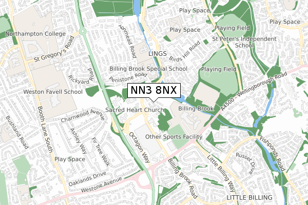 NN3 8NX map - small scale - OS Open Zoomstack (Ordnance Survey)