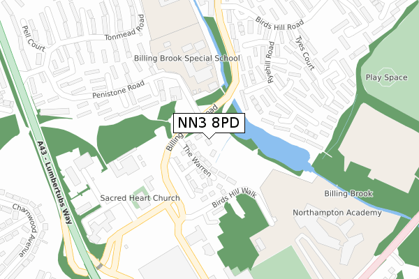 NN3 8PD map - large scale - OS Open Zoomstack (Ordnance Survey)