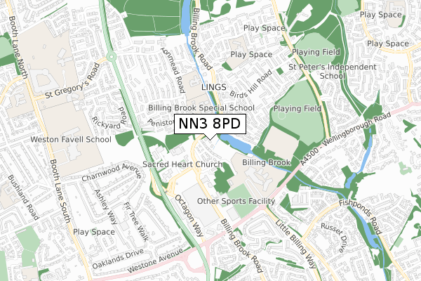 NN3 8PD map - small scale - OS Open Zoomstack (Ordnance Survey)