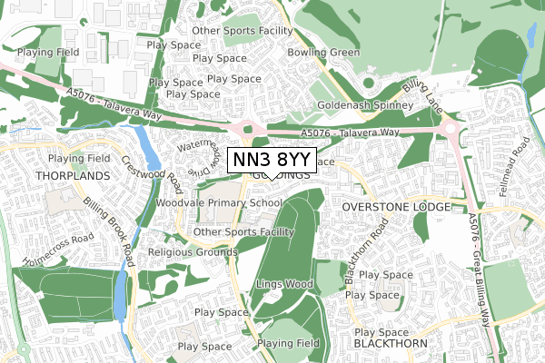 NN3 8YY map - small scale - OS Open Zoomstack (Ordnance Survey)