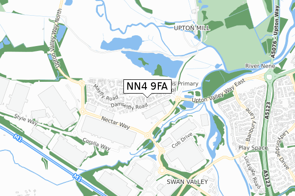 NN4 9FA map - small scale - OS Open Zoomstack (Ordnance Survey)