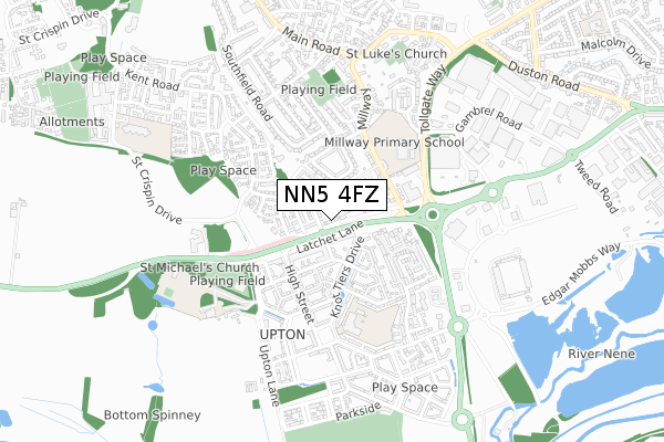 NN5 4FZ map - small scale - OS Open Zoomstack (Ordnance Survey)