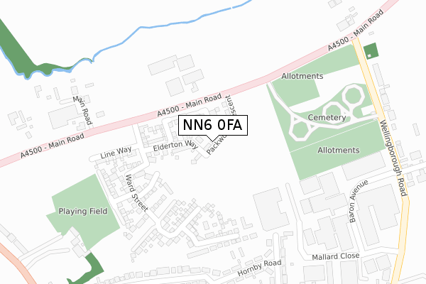 NN6 0FA map - large scale - OS Open Zoomstack (Ordnance Survey)