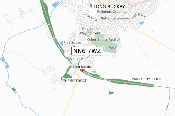 NN6 7WZ map - small scale - OS Open Zoomstack (Ordnance Survey)