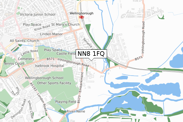 NN8 1FQ map - small scale - OS Open Zoomstack (Ordnance Survey)