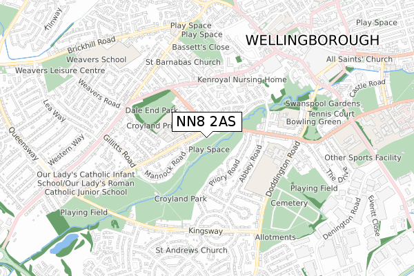 NN8 2AS map - small scale - OS Open Zoomstack (Ordnance Survey)