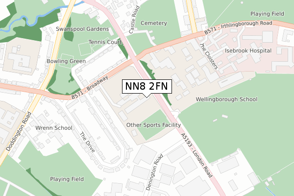 NN8 2FN map - large scale - OS Open Zoomstack (Ordnance Survey)