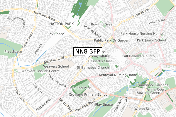 NN8 3FP map - small scale - OS Open Zoomstack (Ordnance Survey)