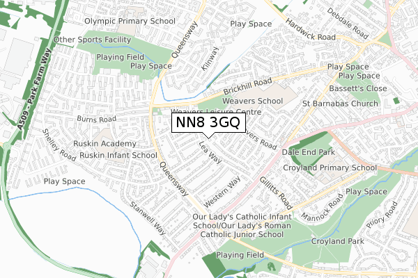 NN8 3GQ map - small scale - OS Open Zoomstack (Ordnance Survey)