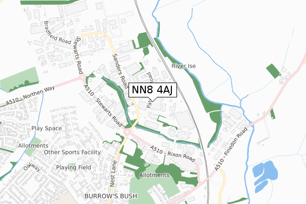 NN8 4AJ map - small scale - OS Open Zoomstack (Ordnance Survey)