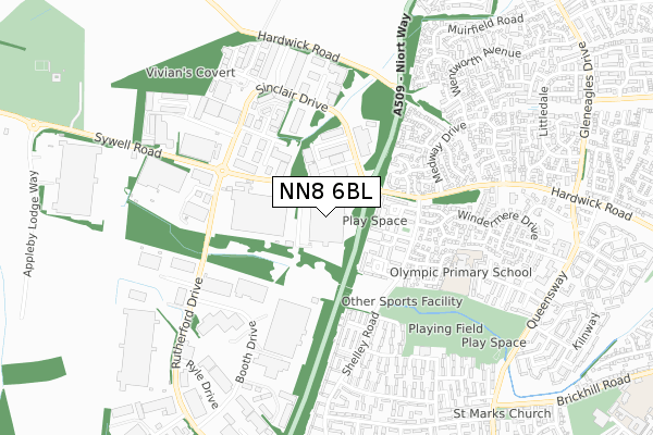 NN8 6BL map - small scale - OS Open Zoomstack (Ordnance Survey)