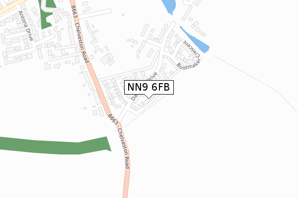 NN9 6FB map - large scale - OS Open Zoomstack (Ordnance Survey)