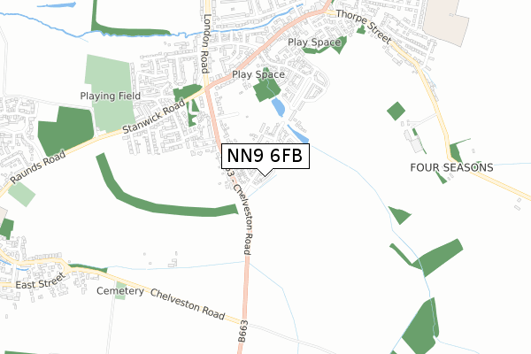 NN9 6FB map - small scale - OS Open Zoomstack (Ordnance Survey)