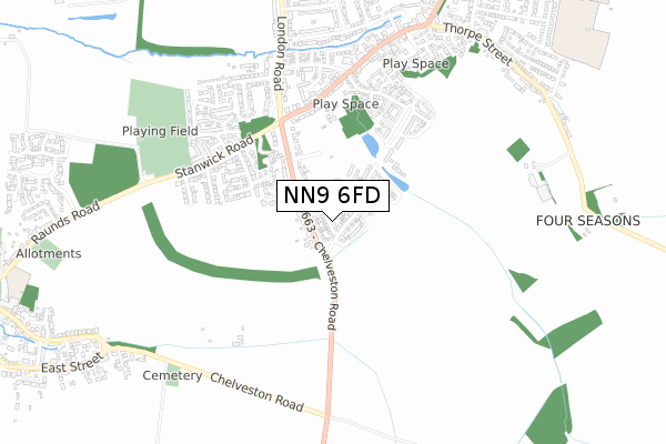 NN9 6FD map - small scale - OS Open Zoomstack (Ordnance Survey)