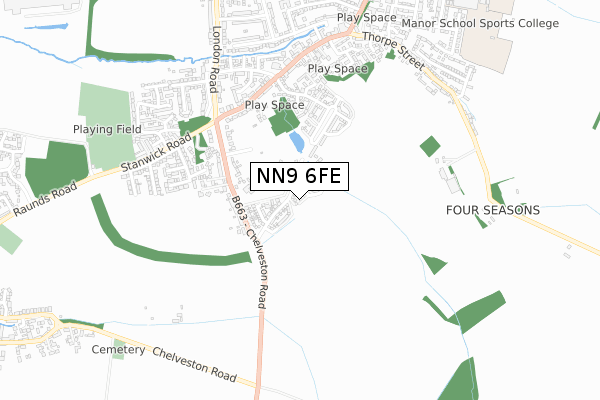 NN9 6FE map - small scale - OS Open Zoomstack (Ordnance Survey)