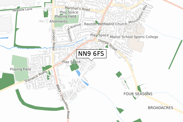 NN9 6FS map - small scale - OS Open Zoomstack (Ordnance Survey)