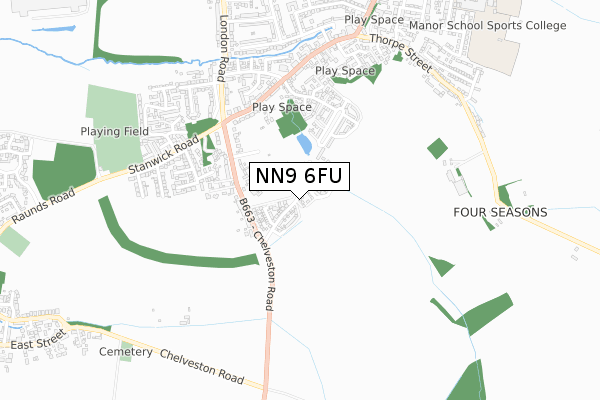 NN9 6FU map - small scale - OS Open Zoomstack (Ordnance Survey)