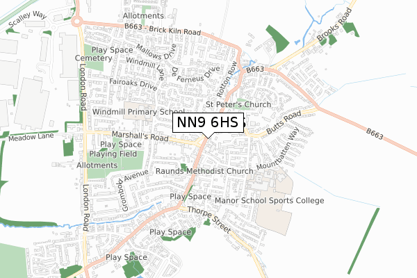 NN9 6HS map - small scale - OS Open Zoomstack (Ordnance Survey)