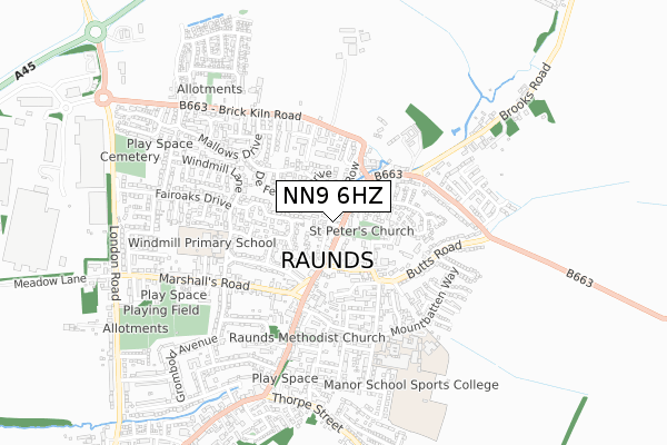 NN9 6HZ map - small scale - OS Open Zoomstack (Ordnance Survey)