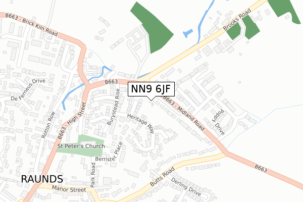 NN9 6JF map - large scale - OS Open Zoomstack (Ordnance Survey)