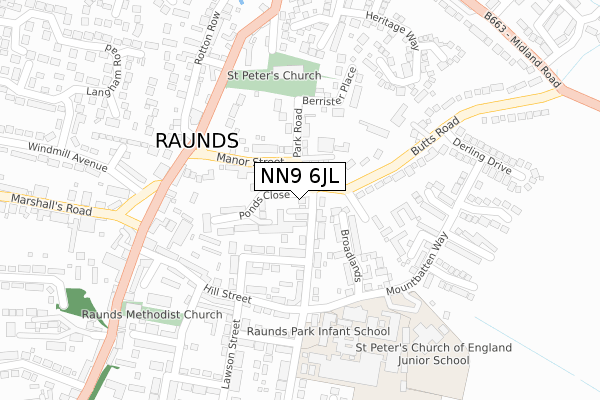 NN9 6JL map - large scale - OS Open Zoomstack (Ordnance Survey)