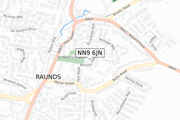 NN9 6JN map - large scale - OS Open Zoomstack (Ordnance Survey)