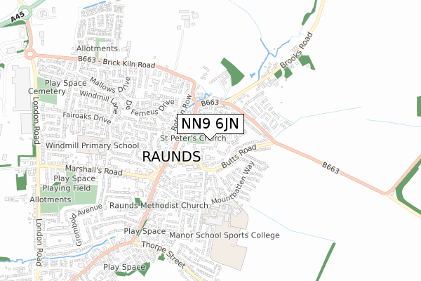 NN9 6JN map - small scale - OS Open Zoomstack (Ordnance Survey)