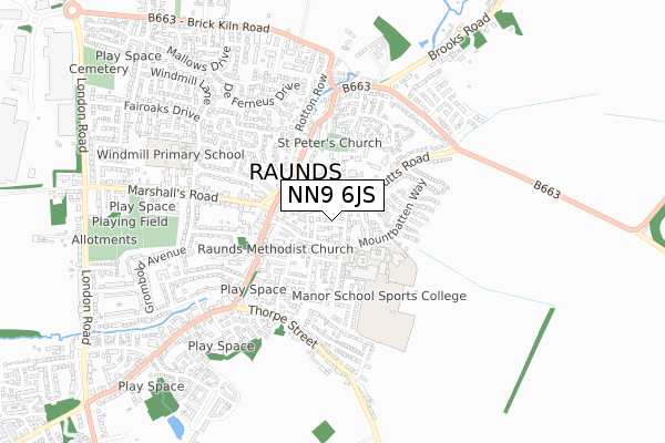 NN9 6JS map - small scale - OS Open Zoomstack (Ordnance Survey)