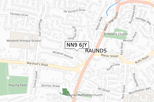 NN9 6JY map - large scale - OS Open Zoomstack (Ordnance Survey)