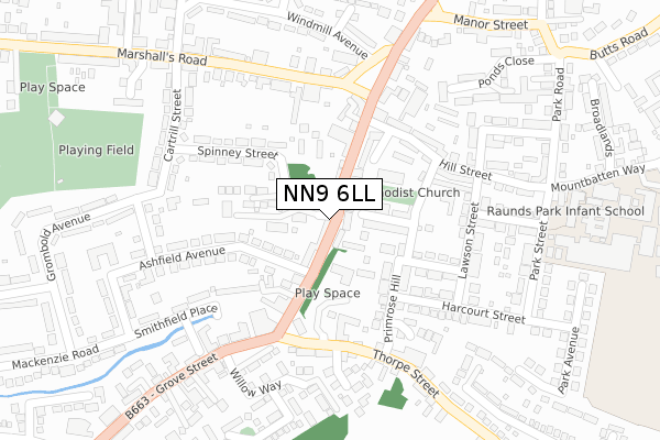 NN9 6LL map - large scale - OS Open Zoomstack (Ordnance Survey)