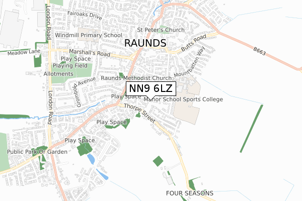 NN9 6LZ map - small scale - OS Open Zoomstack (Ordnance Survey)