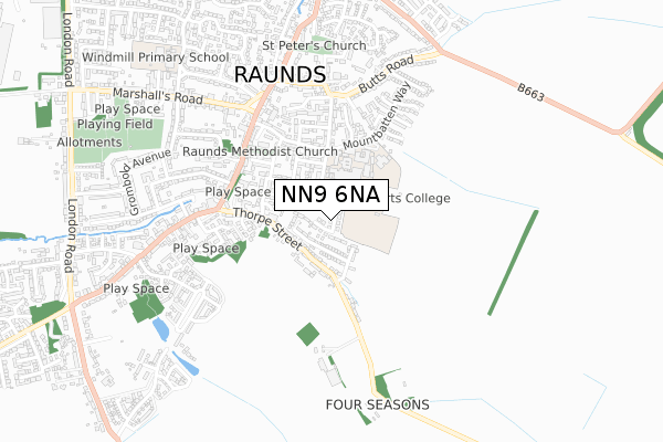 NN9 6NA map - small scale - OS Open Zoomstack (Ordnance Survey)