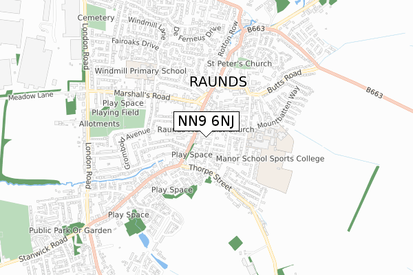 NN9 6NJ map - small scale - OS Open Zoomstack (Ordnance Survey)