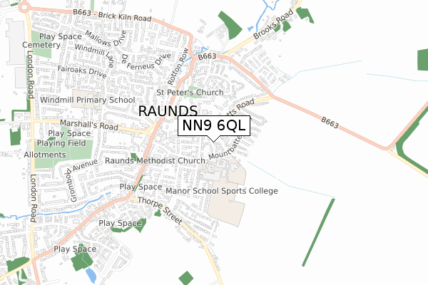 NN9 6QL map - small scale - OS Open Zoomstack (Ordnance Survey)