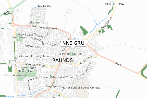 NN9 6RU map - small scale - OS Open Zoomstack (Ordnance Survey)