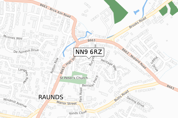 NN9 6RZ map - large scale - OS Open Zoomstack (Ordnance Survey)