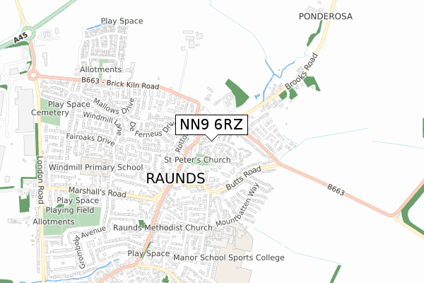 NN9 6RZ map - small scale - OS Open Zoomstack (Ordnance Survey)