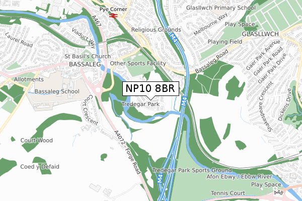 NP10 8BR map - small scale - OS Open Zoomstack (Ordnance Survey)