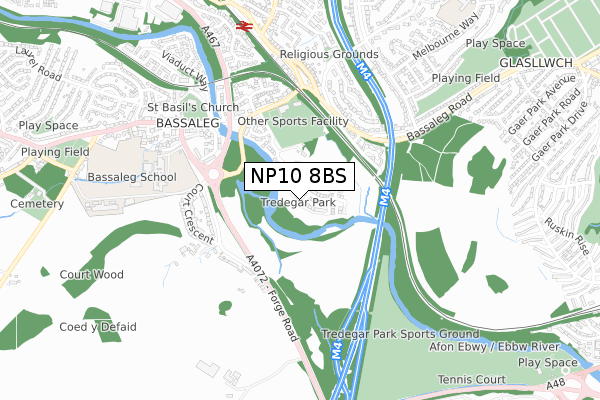 NP10 8BS map - small scale - OS Open Zoomstack (Ordnance Survey)