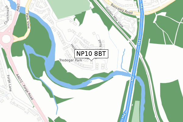 NP10 8BT map - large scale - OS Open Zoomstack (Ordnance Survey)