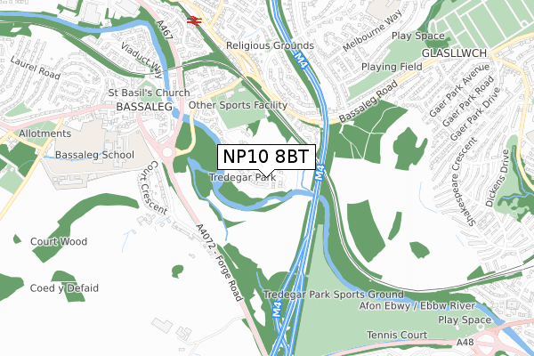 NP10 8BT map - small scale - OS Open Zoomstack (Ordnance Survey)