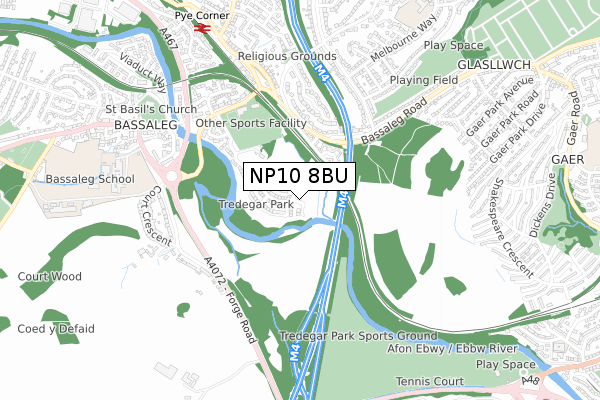 NP10 8BU map - small scale - OS Open Zoomstack (Ordnance Survey)