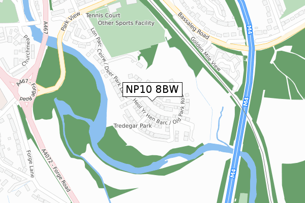 NP10 8BW map - large scale - OS Open Zoomstack (Ordnance Survey)