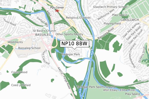 NP10 8BW map - small scale - OS Open Zoomstack (Ordnance Survey)