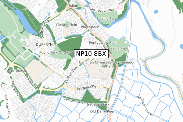 NP10 8BX map - small scale - OS Open Zoomstack (Ordnance Survey)